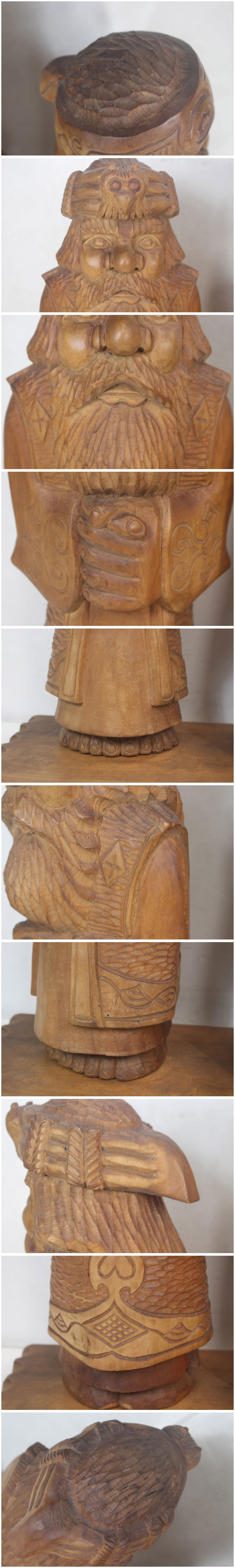 美品】 古い木彫り人形 アイヌ・ニポポ・夫婦・置物 46cm 木工、竹工芸